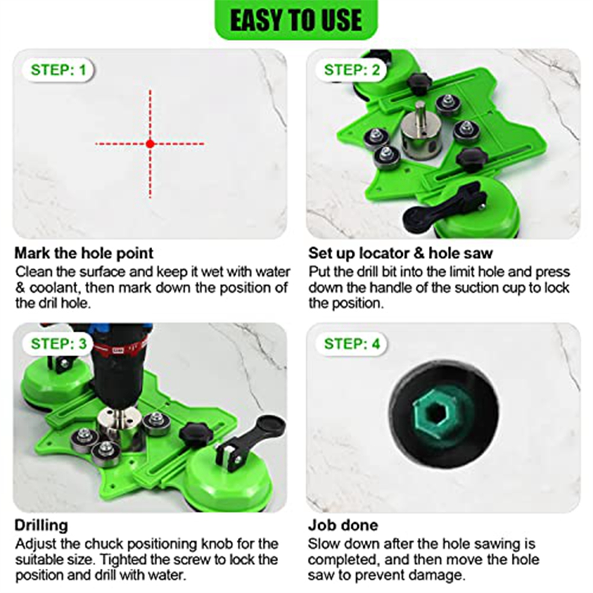 Diamond Hole Saw Kit 17PCS Drill Bits Sets with Double Suction Cups Guide Jig Fixture From 4mm-83mm Hollow Drill Set