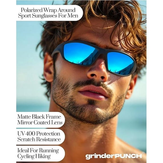 Grinderpunch Sport Polarized Sunglasses for Men & Women Baseball Running Cycling Fishing Golf Driving Shades Sun Glasses - Blue