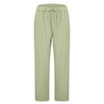 thumbnail image 3 of Plus Size Pants Curvy Women Solid Color Elastic Waist Straight Leg Linen Ankle Pants With Pocket Women's Casual Pants Green M, 3 of 6