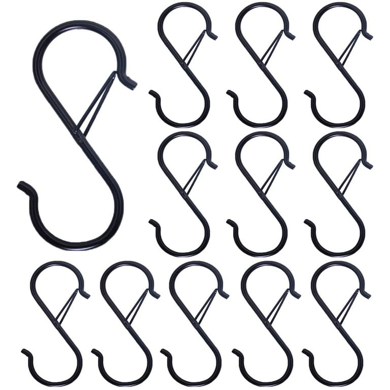 12PCS S Hooks for Hanging, S Shaped Hooks for Racks/Shelf/Rod, Black S Hooks  for Hanging Kitchen Utensil/Plants/Pots and Pans, Heavy Duty and Rustproof,  Home Organization Accessories 