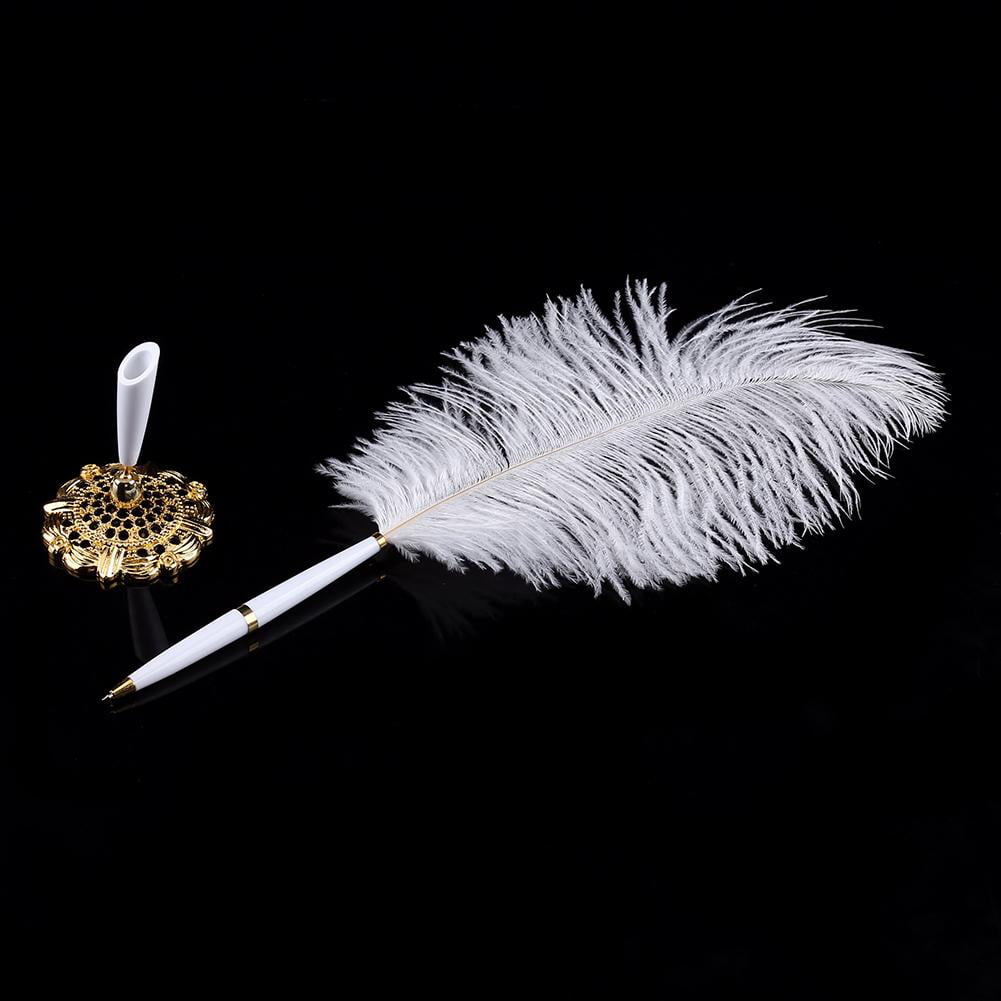 Ostrich Feather Quill Pen Metal Base Wedding Bridal Guest Registry Signing S 