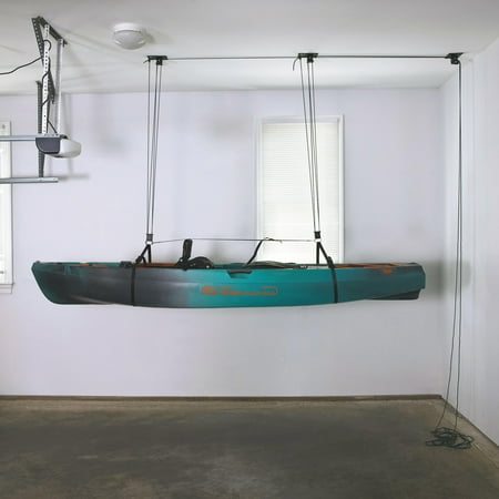 Teal Triangle Heavy Duty Elite Kayak Hoist, Easy-Lift Garage Pulley System, Holds 150 lbs, Fits 12-Foot+ Ceilings, Patented No-Slip Strap, No Setup Required