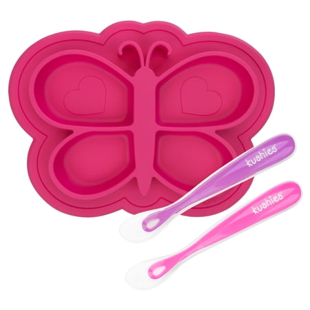 Kushies Siliplate Silicone Plate & Silifeed Silicone Spoons Bundles Girl