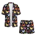 thumbnail image 4 of FKEKYI Colorful Butterfly Print 2 Piece Short Set for Women Summer Outfits Beachwear Open Front Top Shirt & Shorts with Elastic Waistband Casual Loungewear Resort Wear, M, 4 of 7