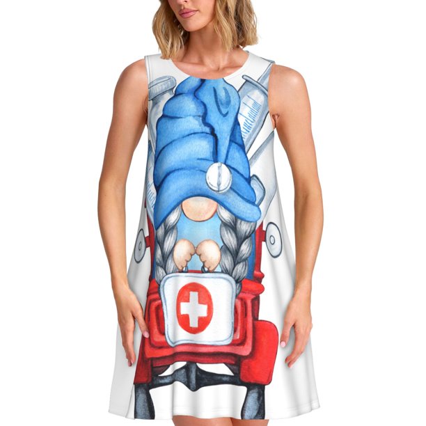 Disketp Medicine Gnome Truck Red para Vestido sin Mangas para Mujeres, Vestidos de Verano para Mujeres, Casual y Holgado para la Playa