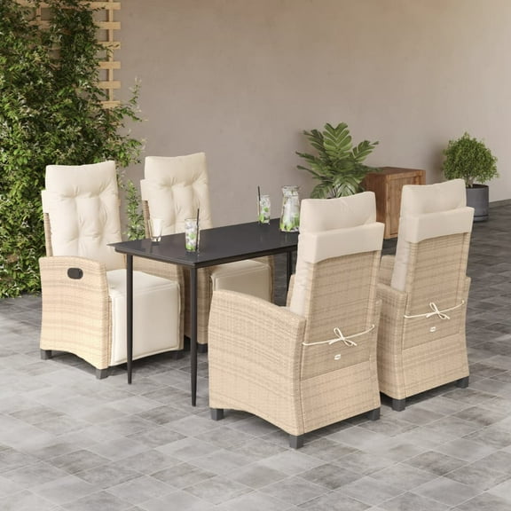 vidaXL Garden Dining Set Beige, Black, Cream White