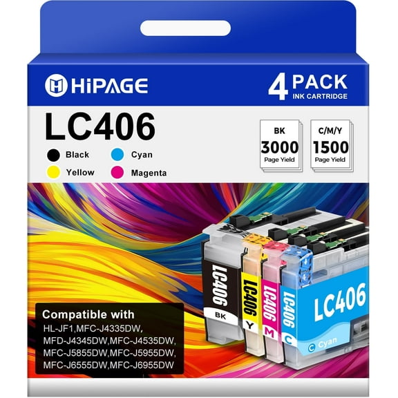 LC406 Ink Cartridge 4 Pack for Brother Ink Cartridges LC406 LC406XL for MFC-J4335DW MFC-J5855DW Printer
