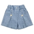 thumbnail image 2 of Girls' Denim Shorts Pleated Casual Summer Bottoms with Elastic Waist and Cute Bow Details Flattering A-Line Fit for Vacation Beach School Daily Wear, 2 of 9