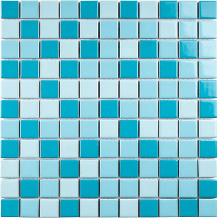 1" x 1" Square Creamy Blue Porcelain (Polished Finish) Floor Wall Pool Mosaic 11-3/4 in. x 11-3/4 in. x 6mm (Thickness) 1 Sheet=0.97 sqt (1 Sheet)