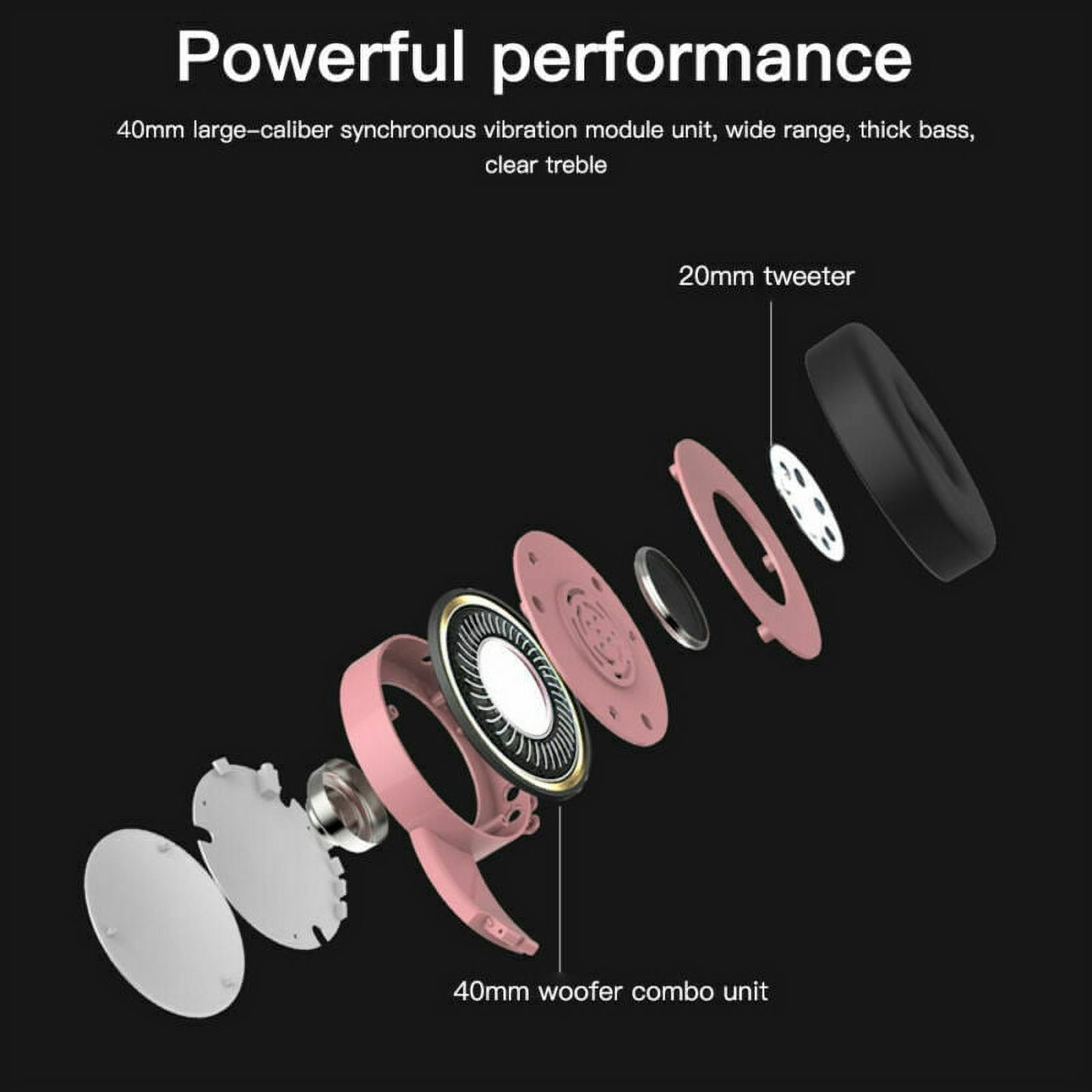 Kids Bluetooth 5.0 Cat Ear Headphones Foldable On-Ear Stereo Wireless Headset with Mic LED Light and Volume Control Support FM Radio/TF Card/Aux in Compatible with Smartphones PC Tablet-Pink - image 5 of 10