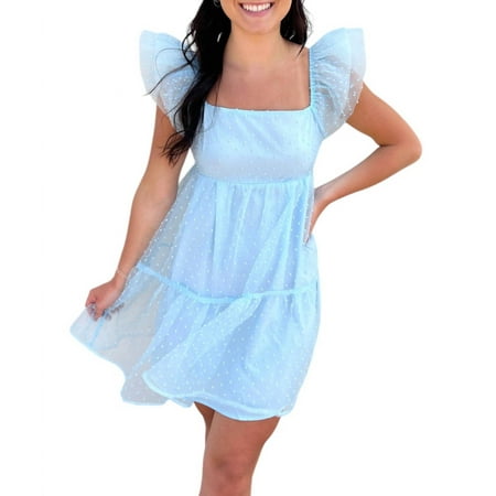 day + moon Textured Mesh Tiered Babydoll Dress