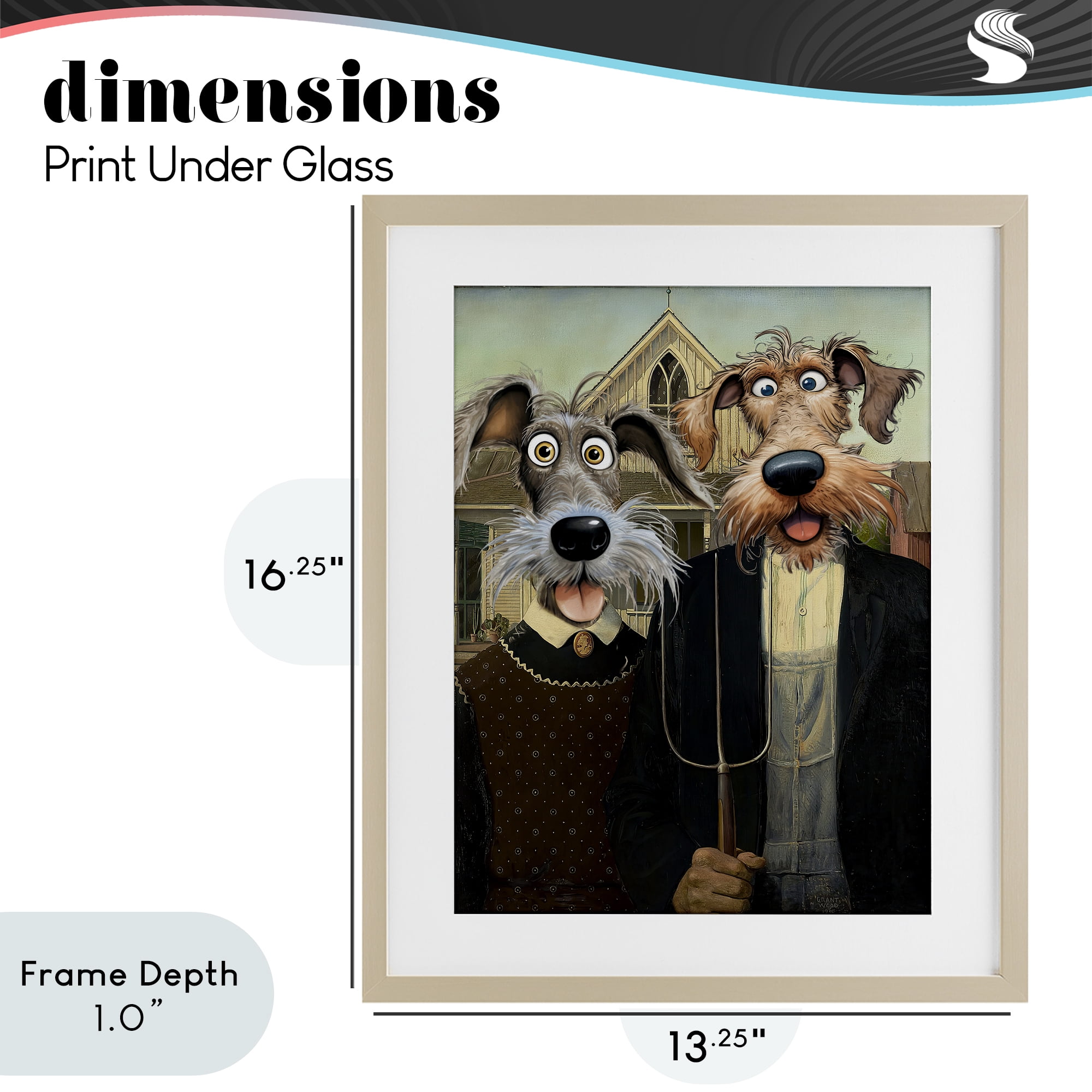 Stupell Industries American Gothic Pups Birch Framed Print Under Glass, design by Tina LeCour