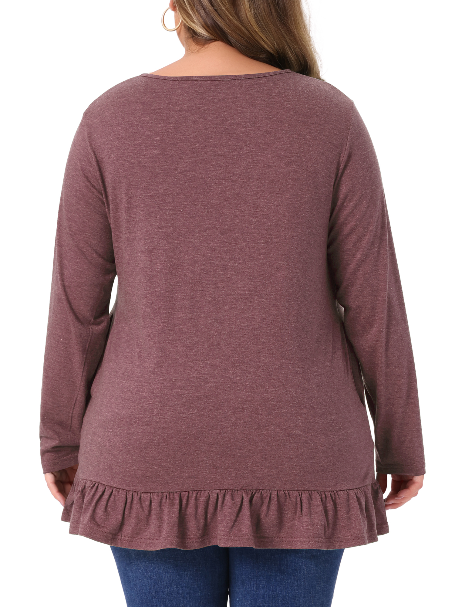 DARING DIVA Women's Plus Casual Long Sleeve Ruffled Hem Blouse 3X Burgundy
