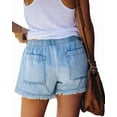 thumbnail image 3 of Womens Roll Up Stretchy Denim Shorts Elastic Waist Drawstring Comfy Short Pants Light Blue M, 3 of 7