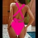 thumbnail image 4 of Traje de baño de una pieza para mujer, de color sólido, con cordones, sexy, con escote en V profundo y espalda descubierta, traje de baño de una pieza, 4 of 5