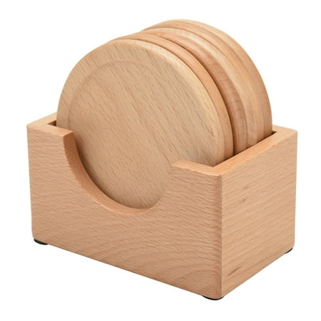 

6Pcs Wood Coasters Drinks Cups Holder with Coaster Rack for Home Office Apartment Decor