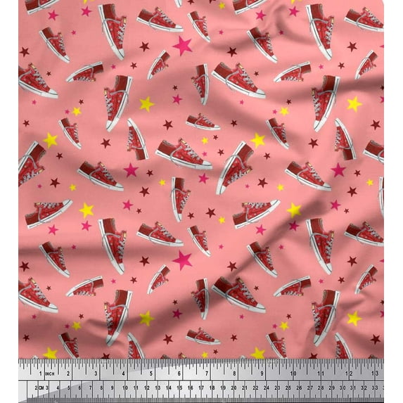 Soimoi Poly Georgette Fabric Star & Shoes Fashion Print Fabric by Yard 52 Inch Wide