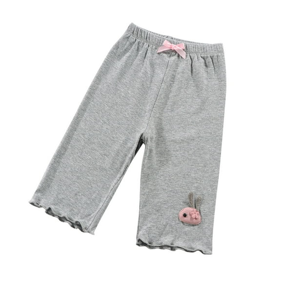 Odeerbi 3-10 Years Kids Boys Girls Summer Modal Bermuda Shorts Lettuce Trim Rabbit Embroidered Capris Solid Color Casual Cropped Pants