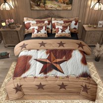Homewish Western Texas Stars 7-Piece Bedding Comforter Set For Adults Boys Girls,Cow Print King Bedding Sets,Retro Rustic Cabin Ultra Soft Bed Sheets,Luxury Bedroom Decor,Reversible