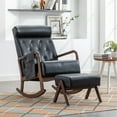 thumbnail image 2 of Rocking Chair with Ottoman, Mid-Century Modern Upholstered Fabric Rocking Armchair, Rocking Chair Nursery with Thick Padded Cushion, High Backrest Accent Glider Rocker Chair for Living Room, Black, 2 of 7