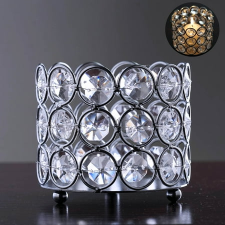 Efavormart Silver Elegant Metal Votive Tealight Crystal Candle Holder Wedding Dining Room Coffee Table Decorative