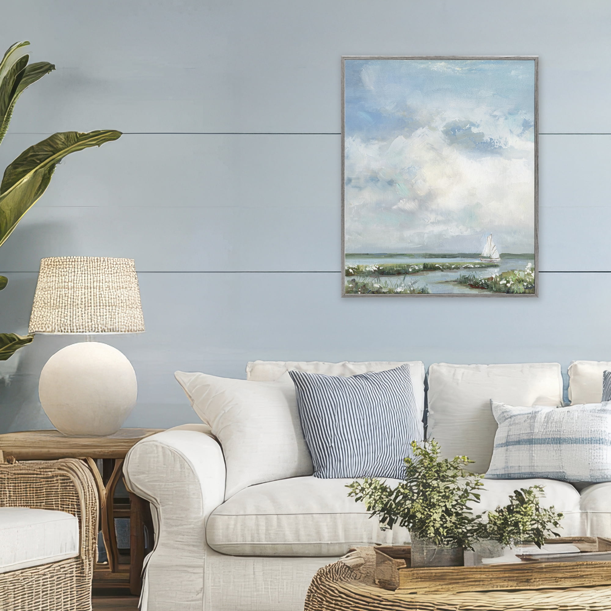 Stupell Industries Sailboat On Summer Marsh Gray Framed Giclee Art, design by Sally Swatland