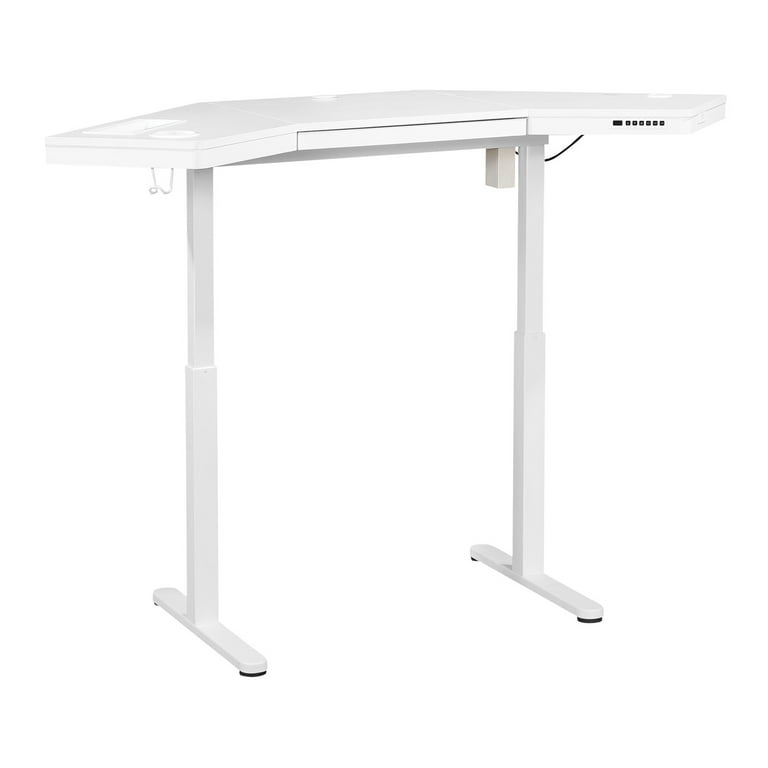 Stealth Adjustable Sit-to-Stand Corner Desk with Drawers, White