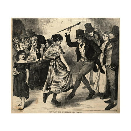 Scene from Harper's Weekly on New Year's Eve in Ireland with Couple Dancing Print Wall Art