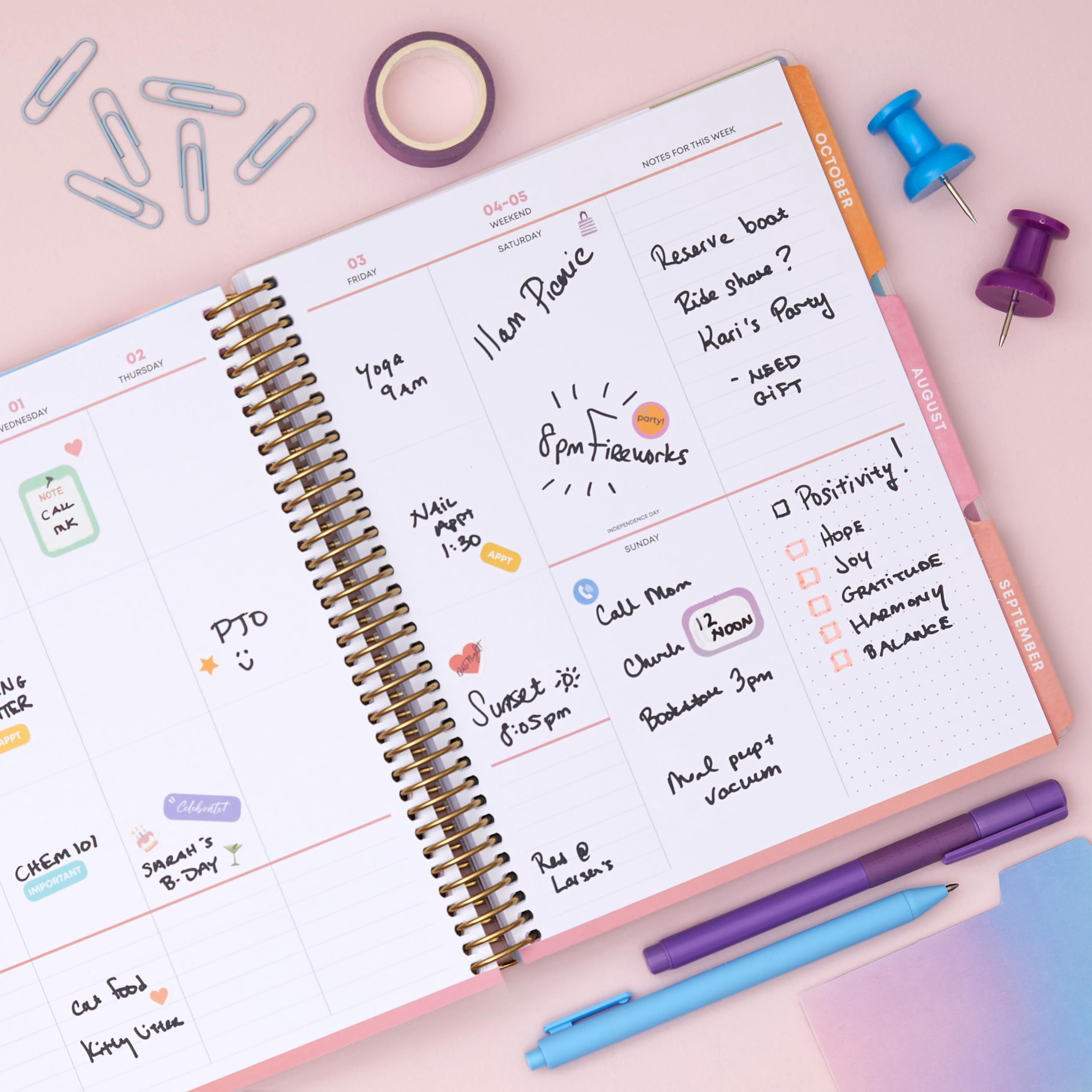 Blue Sky Livewell 2026-2027 Weekly and Monthly Academic Year Planner Calendar, July 2026 - June 2027, 7" x 9", Flexible Cover, Wirebound, Colorful Interior, Storage Pocket, Includes Stickers, Rainbow