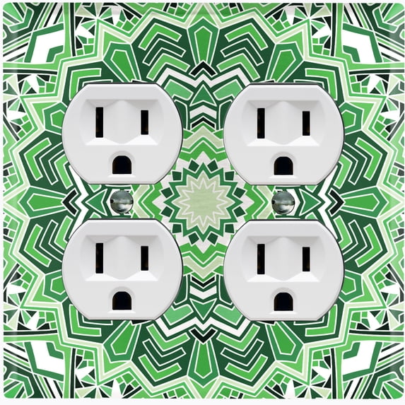 Metal Light Switch Plate Cover Green Mandala Icy Flower Tile Pattern MDL049