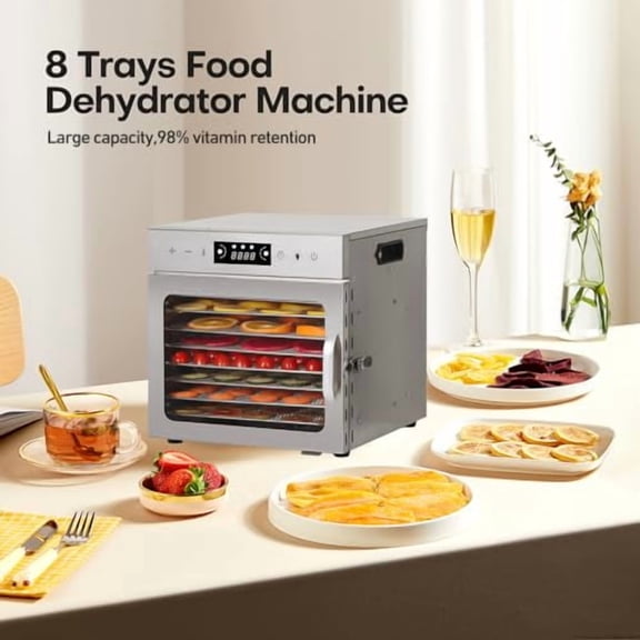 Panana Food Dehydrator for Jerky, Fruit, Meat, Beef, Herbs, 6/8/12/18-Tray Full Stainless Steel Dehydrator Machine, LED Display, Adjustable Timer, Temperature Control, Overheat Protection (8-Trays)
