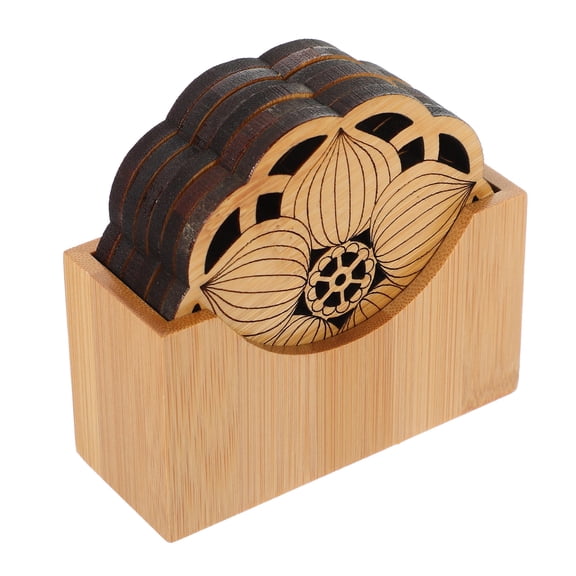 HEMOTON Bamboo Lotus Coasters with Coaster Holder Set for Drink Protection Multi Color 1 Set