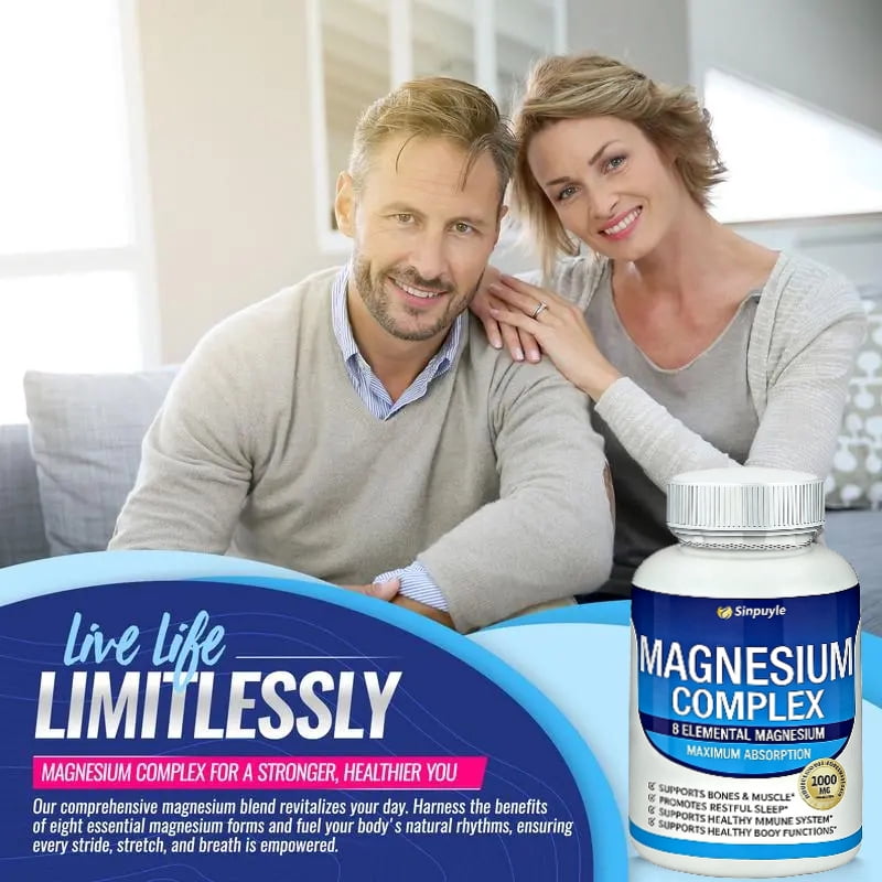Magnesium Complex 1000mg | 8 Elemental Magnesium for Maximum Absorption | Supports Restful Sleep, Bones, Muscle & Immune Health | 90 Capsules