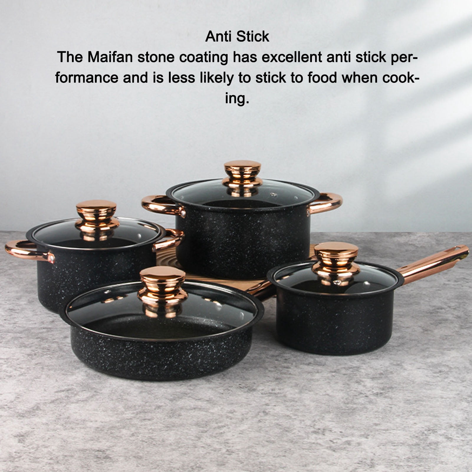 8 Pcs Pots and Pans Set Non Stick, Nonstick Kitchen Cookware Sets, Induction Cookware, For Oven & Dishwasher , Premium Kitchen Cooking Set with Gold Handles, Black