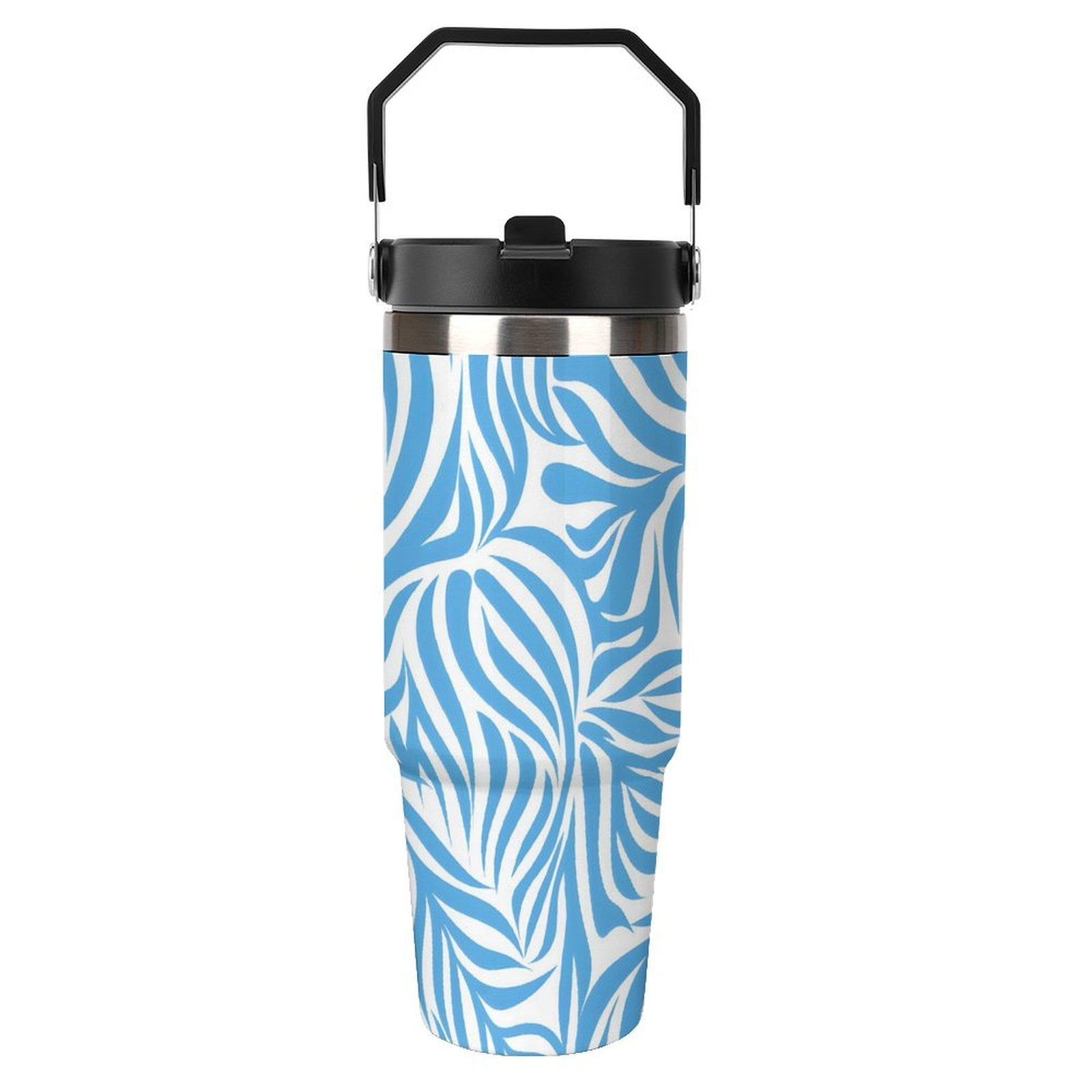 Large Capacity Car Cup 30oz Vacuum Insulation Double Layer Hot Proof Super Capacity Portable Placement Without Water Leakage Zebra Print Style LightBLue_2 Black-style