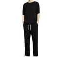 thumbnail image 2 of VBTAPA Big and Tall Tracksuit for Men 2 Piece Summer Outfits Solid Casual Sweatsuit Drop Shoulder T Shirt and Drawstring Waist Pants Matching Set with Pockets Birthday Gifts Black XXXXXL, 2 of 5
