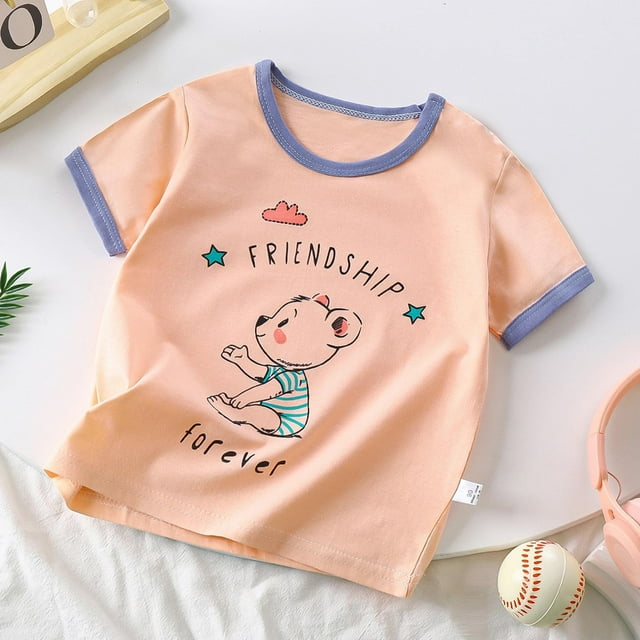 Chemises pour Filles, Haut d'Été Imprimé à Col Rond à Manches Courtes pour Enfants Garçons et Filles