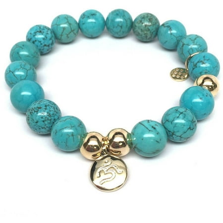 Julieta Jewelry Turquoise Magnesite Ohm Charm 14kt Gold over Sterling Silver Stretch Bracelet