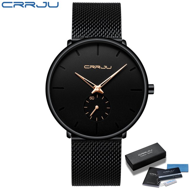 CRRJU, relojes de moda para hombre, reloj de cuarzo de lujo de marca superior, reloj deportivo informal resistente al agua de acero de malla delgada para hombre, reloj Masculino Tan Jianjun unisex