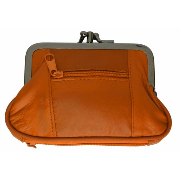Genuine Leather Women's Change Purse Clasps Open Coin Card Holder (Many Colors)