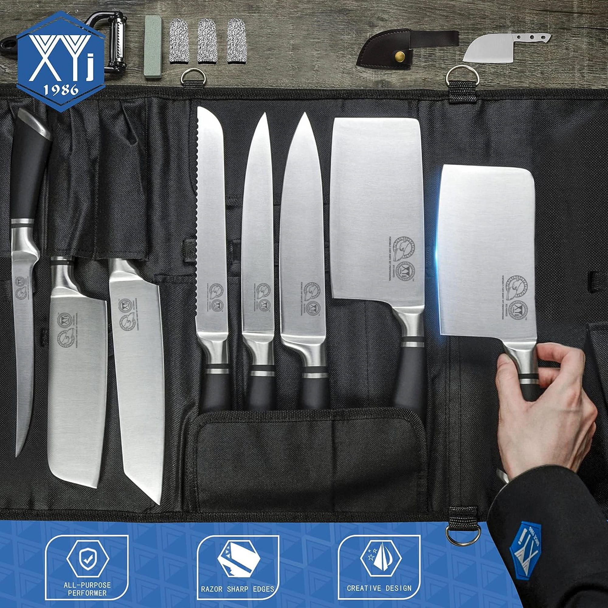  XYJ Knives,Professional Knife Sets for Master Chefs,12-pcs Chef Knife  Set with Bag,Meat Cleaver Butcher for Camping: Home & Kitchen