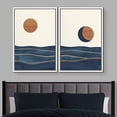 thumbnail image 2 of IDEA4WALL Framed Wall Art Print Set Orange Sun Over Blue Watercolor Ocean Waves Abstract Shapes Modern Minimalist Chic Relax/Calm for Living Room, Bedroom, Office - 16"x24"x2 White, 2 of 5
