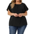 thumbnail image 1 of Blusas de verano de manga corta con pliegues y cuello redondo para mujeres de tallas grandes Agnes Orinda 2X negras, 1 of 6