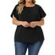 thumbnail image 1 of Blusas de verano de manga corta con pliegues y cuello redondo para mujeres de tallas grandes Agnes Orinda 4X negras, 1 of 6