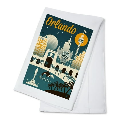Orlando, Florida - Retro Skyline - Lantern Press Artwork (100% Cotton Kitchen