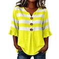 thumbnail image 3 of Ihhxva Women's Cotton Tops Striped V-Neck Blouse Loose Fit Button Detail Ruffle Sleeve Top Casual Summer Chic Flowy Tunic with Breathable S-2XL, 3 of 7