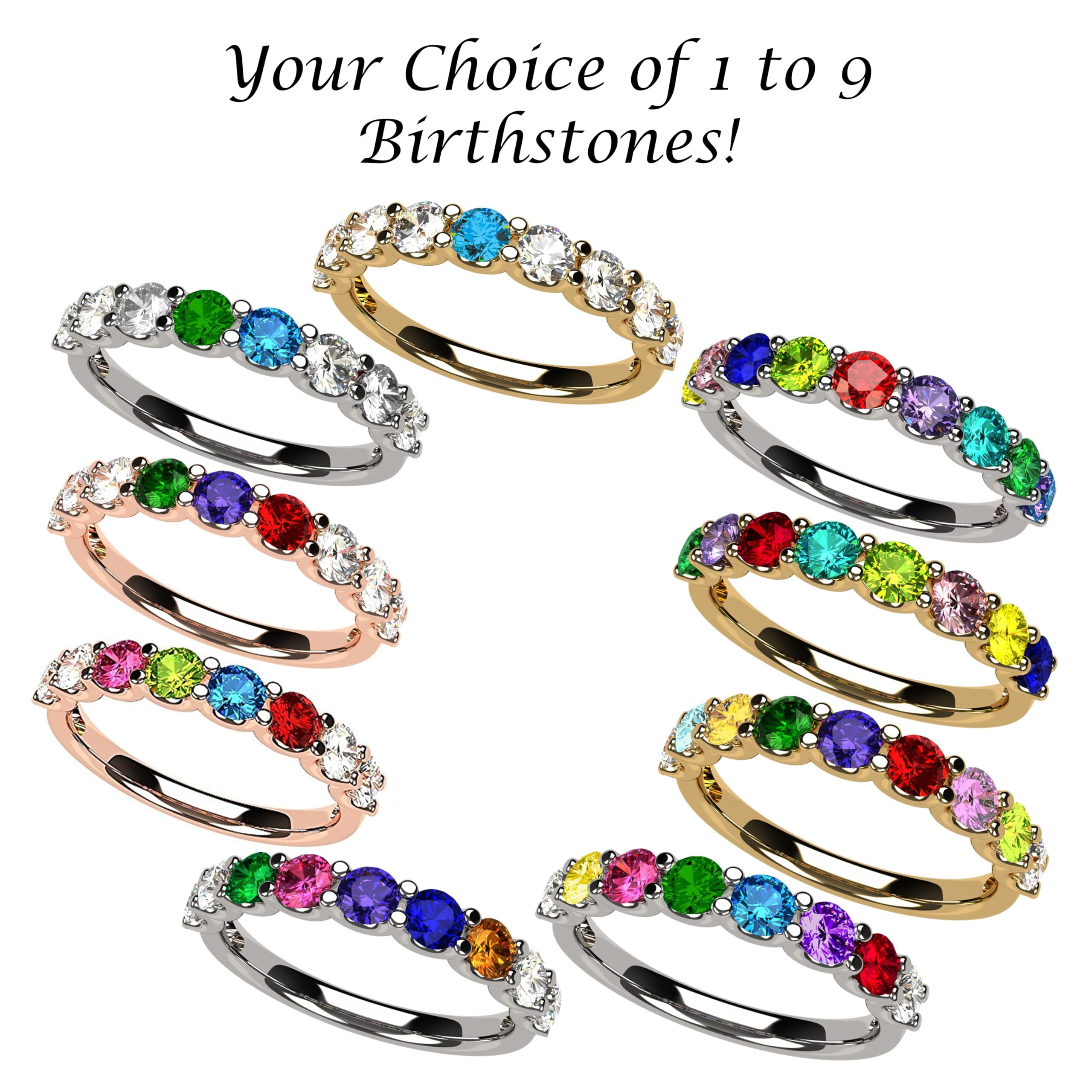 Nana U'r Family 1-9 Simulated Birthstone 10K White Gold Mothers Ring for Women, Size 12, Stone 8