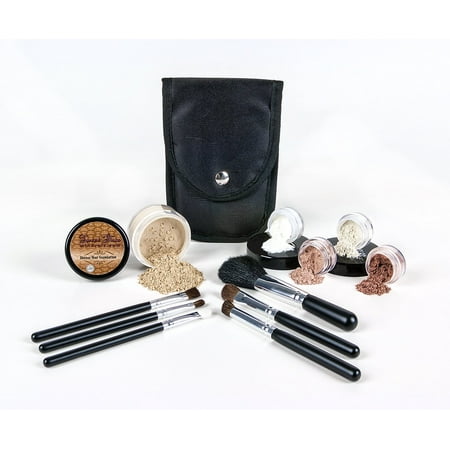 STARTER KIT with 6 pc BRUSH SET Mineral Makeup Bare Skin Matte Foundation Cover (Best Brush For Mineral Makeup)