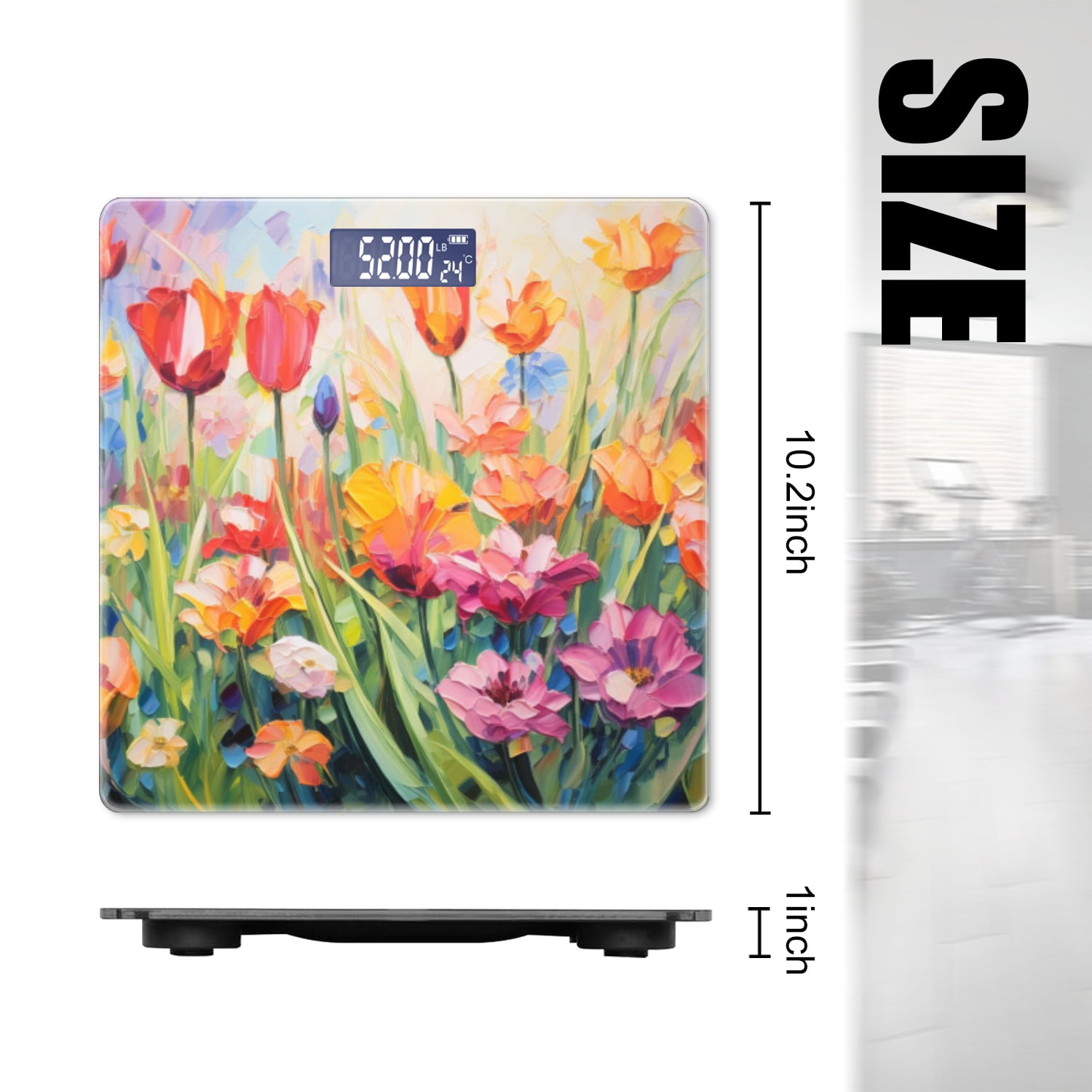 Bathroom Scale, Highly Accurate Digital Body Scale,Precisely Measures Weight up to 400 lbs-Oil Painting Of Tulips And Other Flowers In The Sun