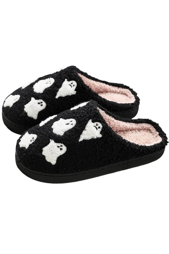 Halloween Ghost Slippers for Women Fuzzy House Shoes Fluffy Memory Foam Bedroom Slippers Woman